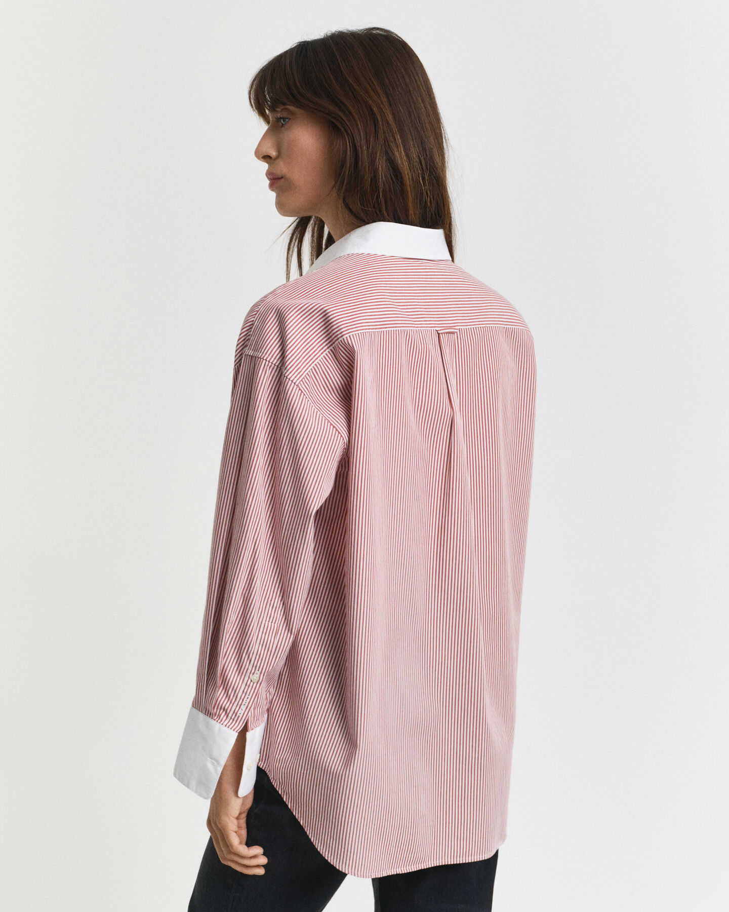 Oversized Contrast Collar Striped Shirt