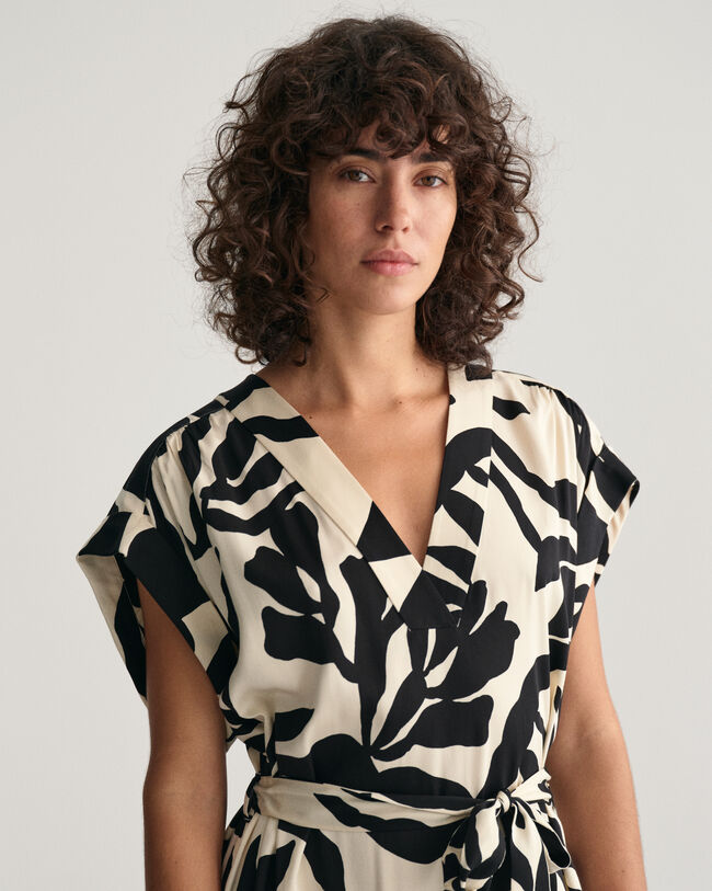 Palm Print Short Sleeve Dress