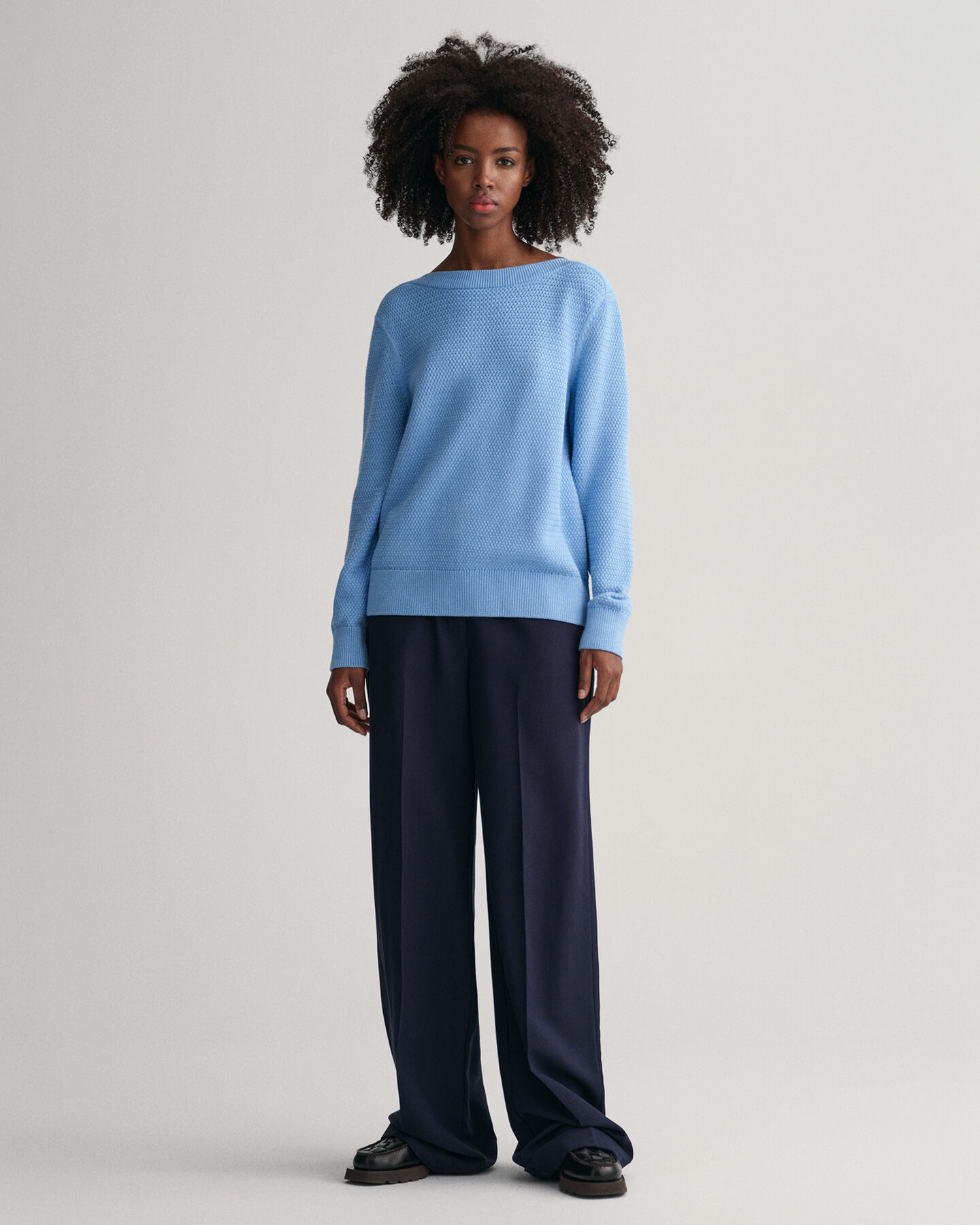 Textured Cotton Boat Neck Sweater