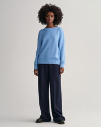 Textured Cotton Boat Neck Sweater