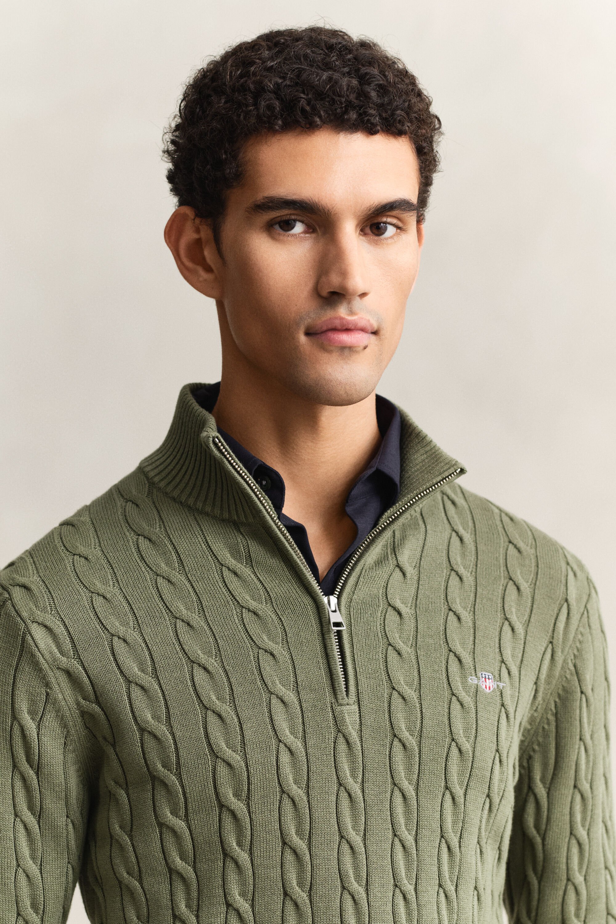 Cotton Cable Knit Half-Zip Sweater