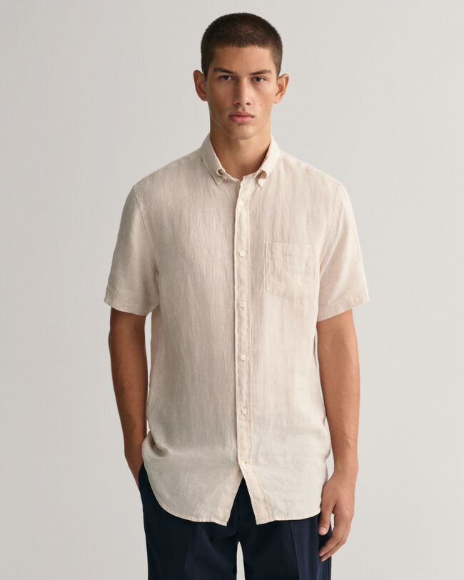 Regular Fit Striped Linen Short Sleeve Shirt