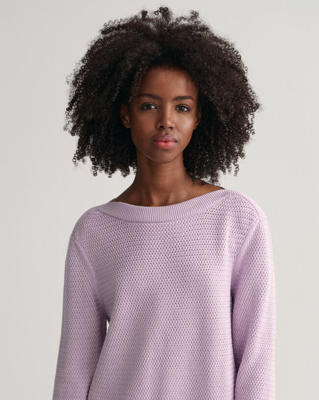 Textured Cotton Boat Neck Sweater
