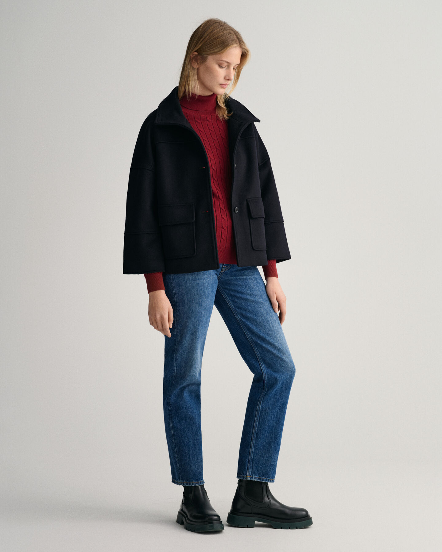 Stretch Cotton Cable Turtleneck