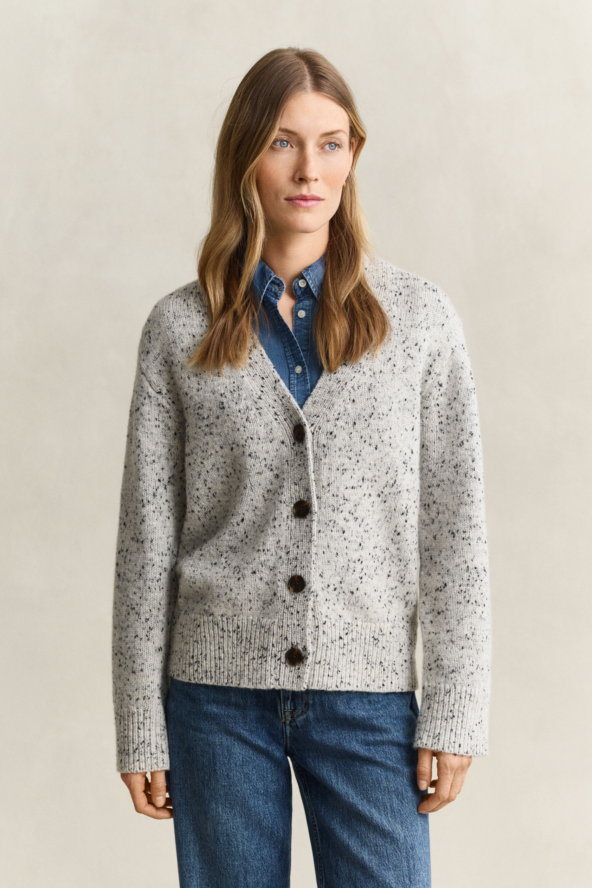 Wool Blend Nepps Cardigan