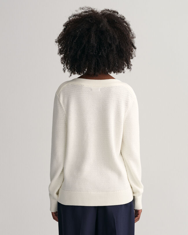 Textured Cotton Boat Neck Sweater