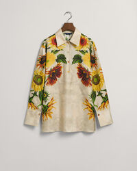Sunflower Print Popover Silk Blouse