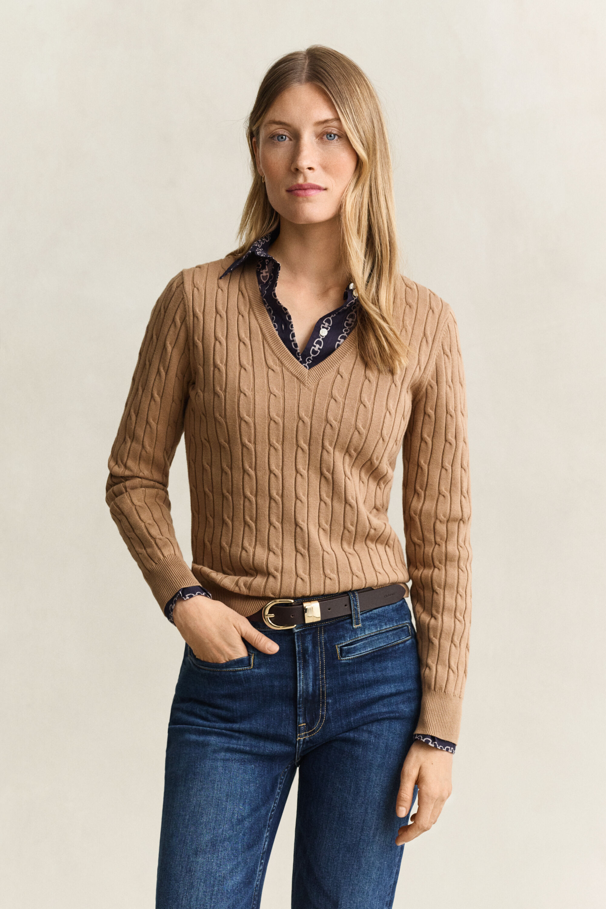 Classic Cable Knit Sweater — WARM KHAKI