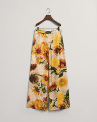 Sunflower Print Wide Leg Silk Pants