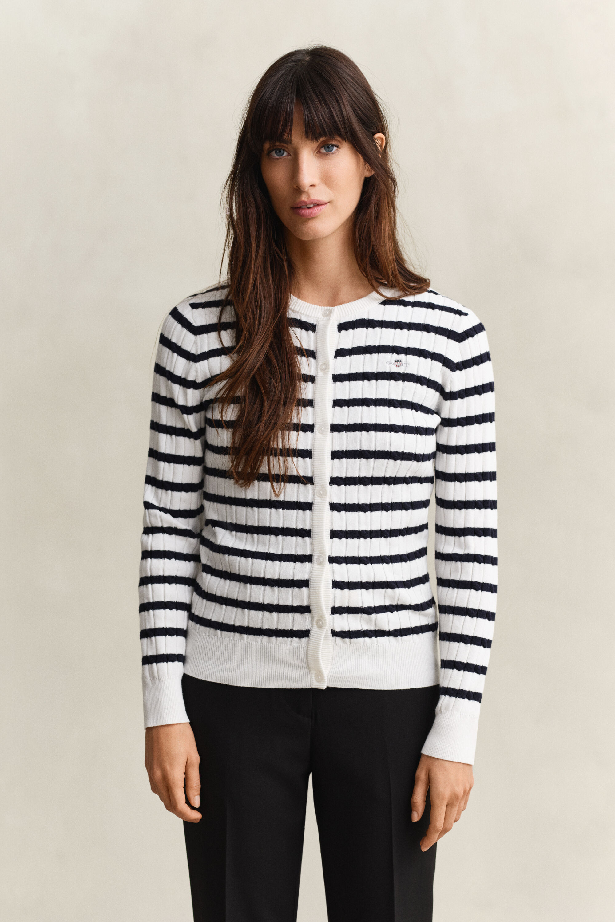 Striped Cable Knit Cardigan