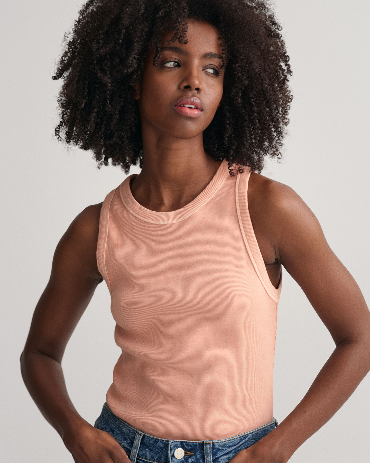 Sunfaded High Neck Rib Tank Top