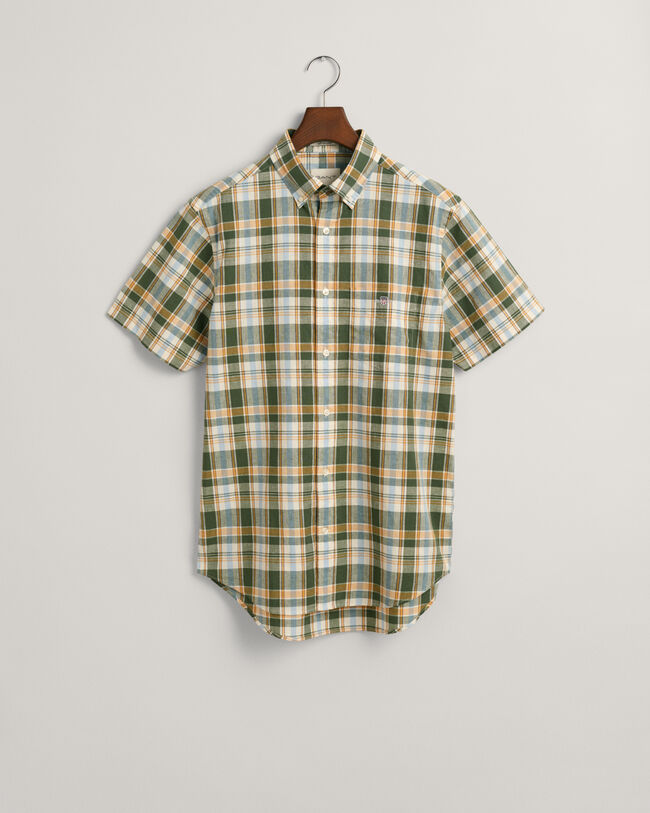 Regular Fit Checked Cotton Linen Short Sleeve Shirt