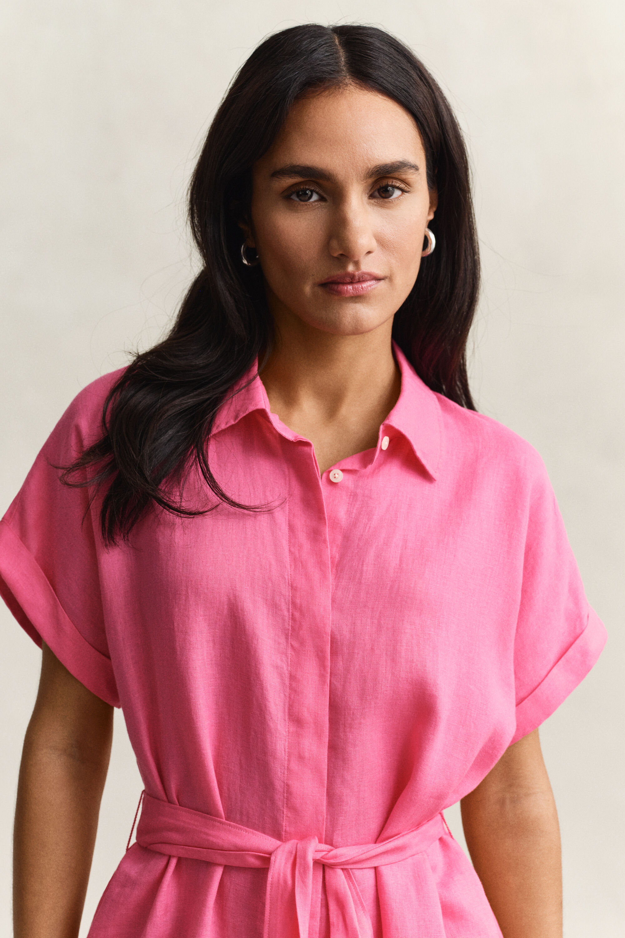 Linen Cap Sleeve Shirt Dress