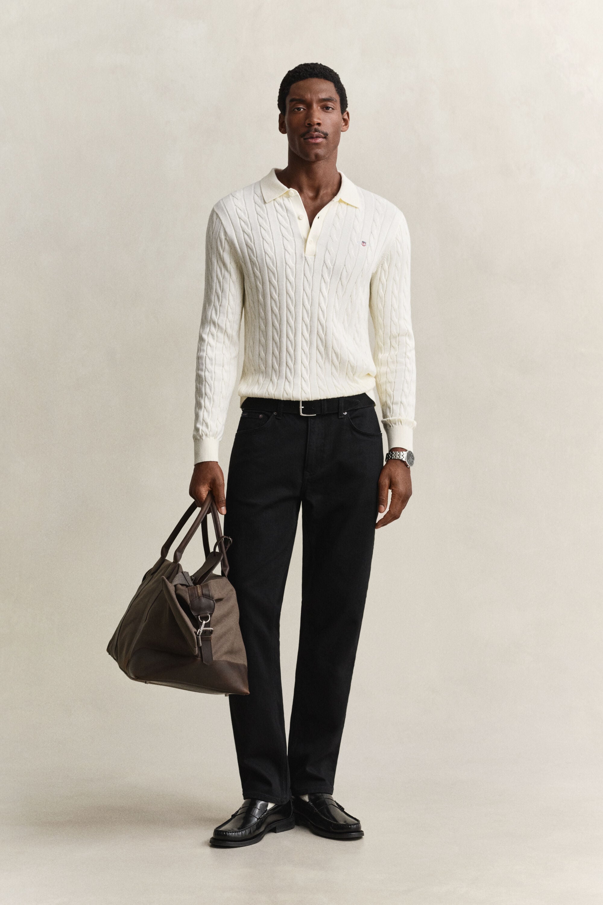 Cotton Cable Knit Polo Sweater