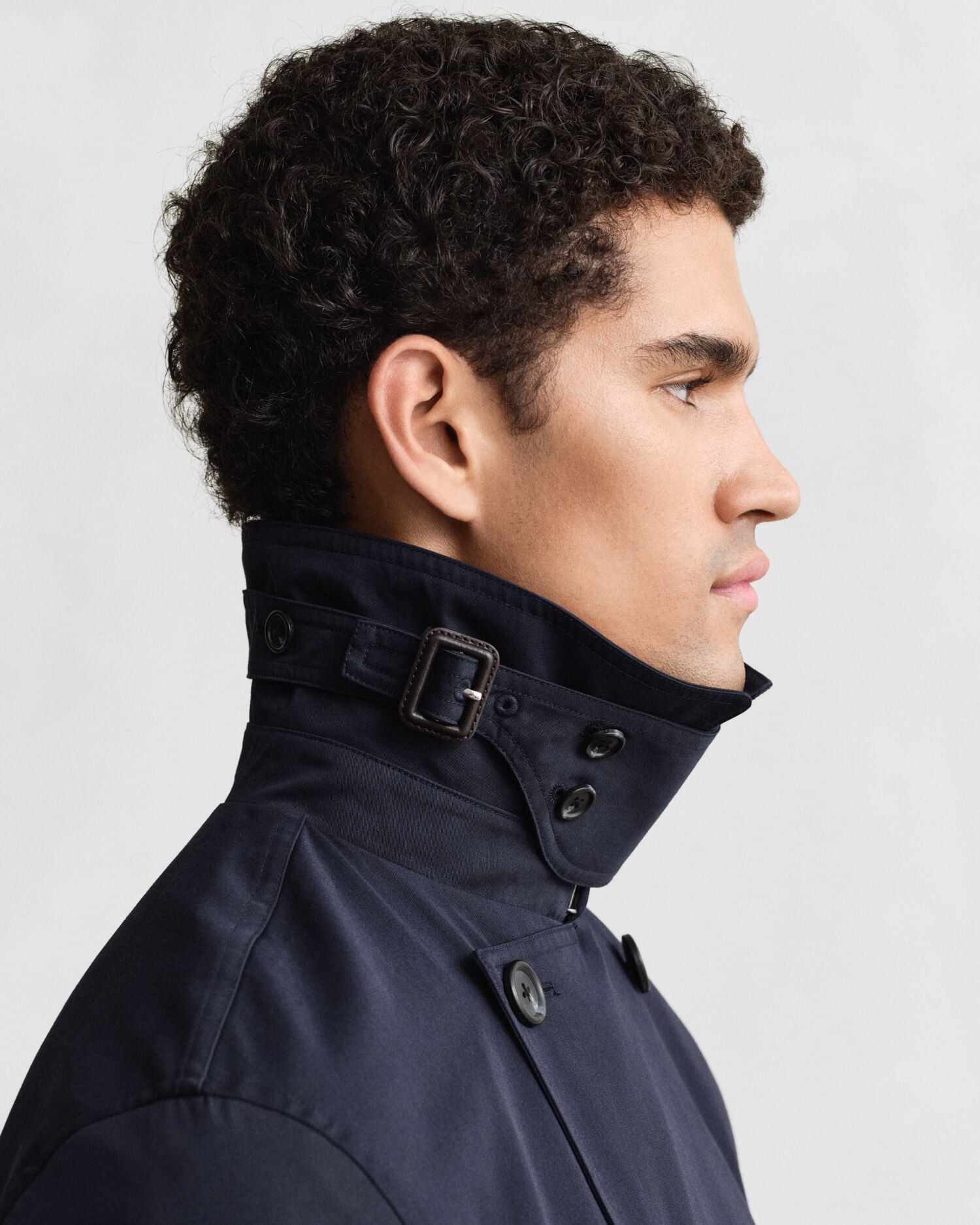 Cotton Blend Trench Coat — EVENING BLUE