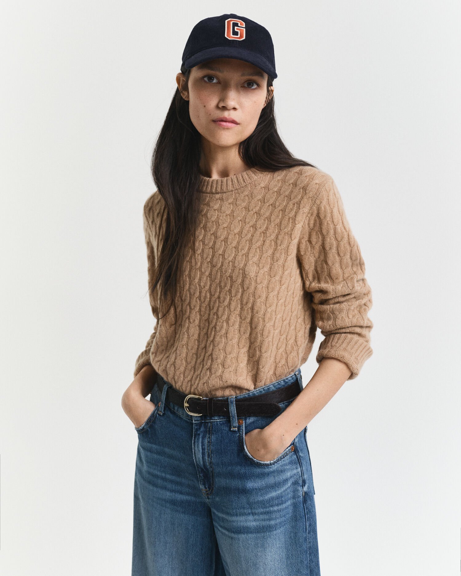 Cashmere Cable Knit Crew Neck Sweater