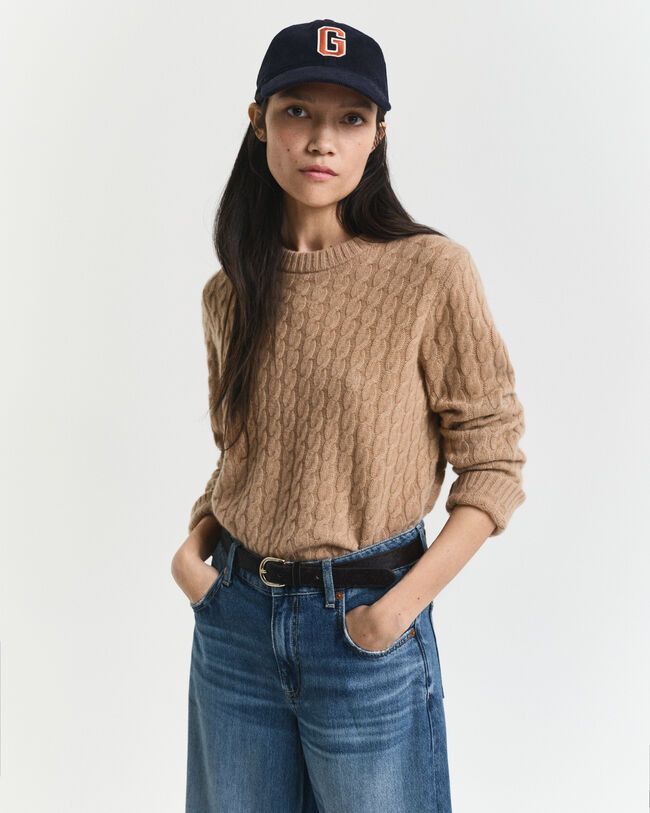 Cashmere Cable Knit Crew Neck Sweater