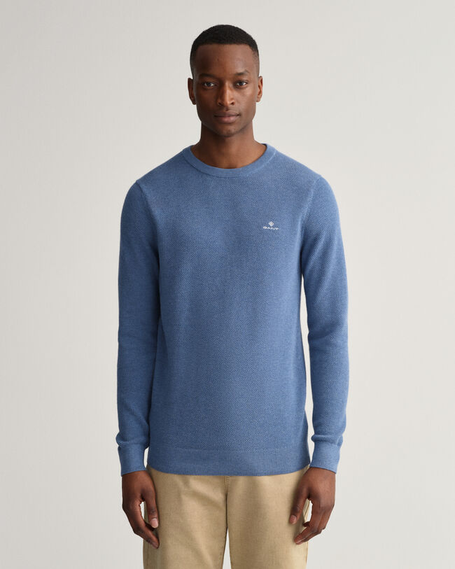 Cotton Piqu&eacute; Crew Neck Sweater