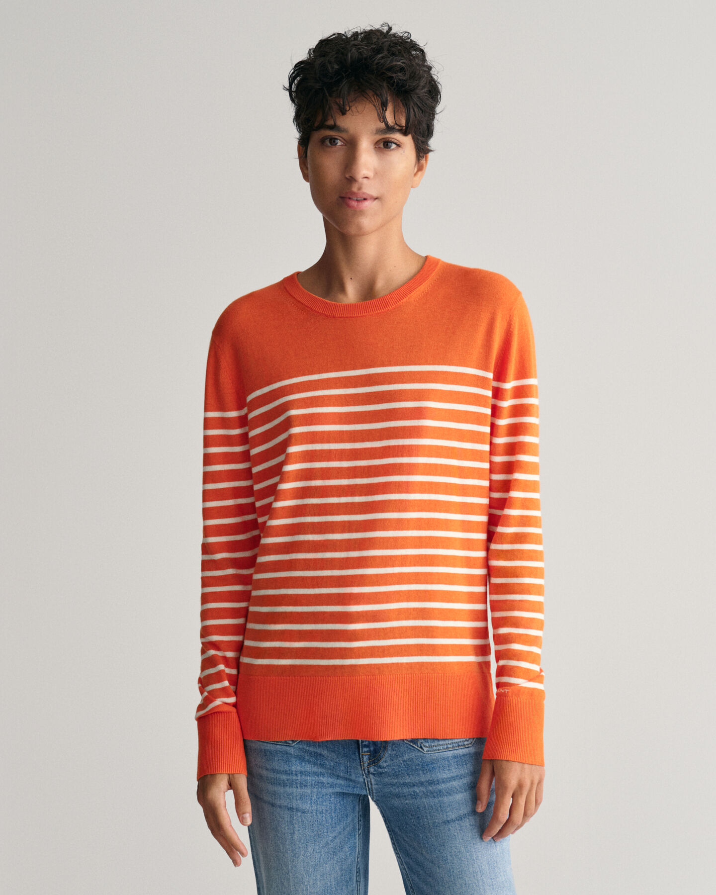 Fine Knit Striped Crew Neck Sweater