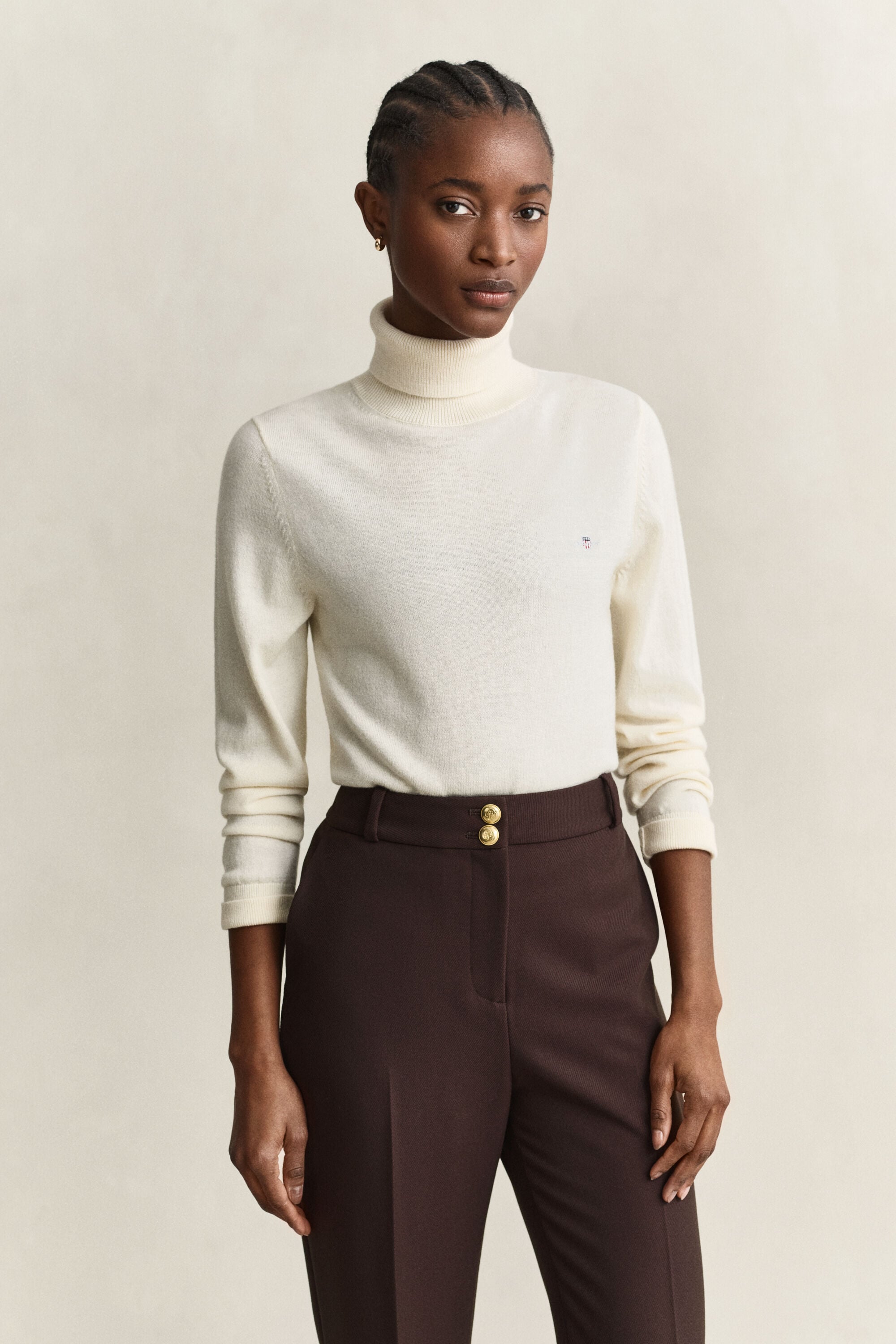 Wool Cotton Turtleneck Sweater — CREAM