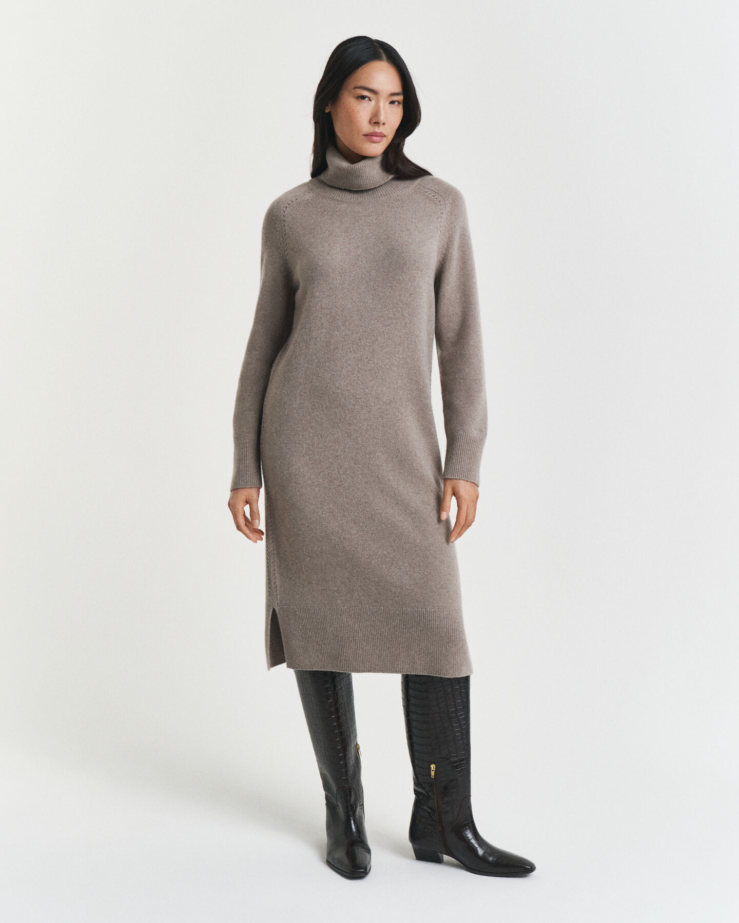 Knit Detail Turtleneck Dress