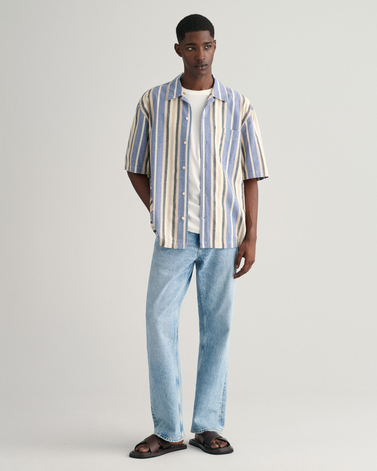 Relaxed Fit Wide Striped Short Sleeve Shirt