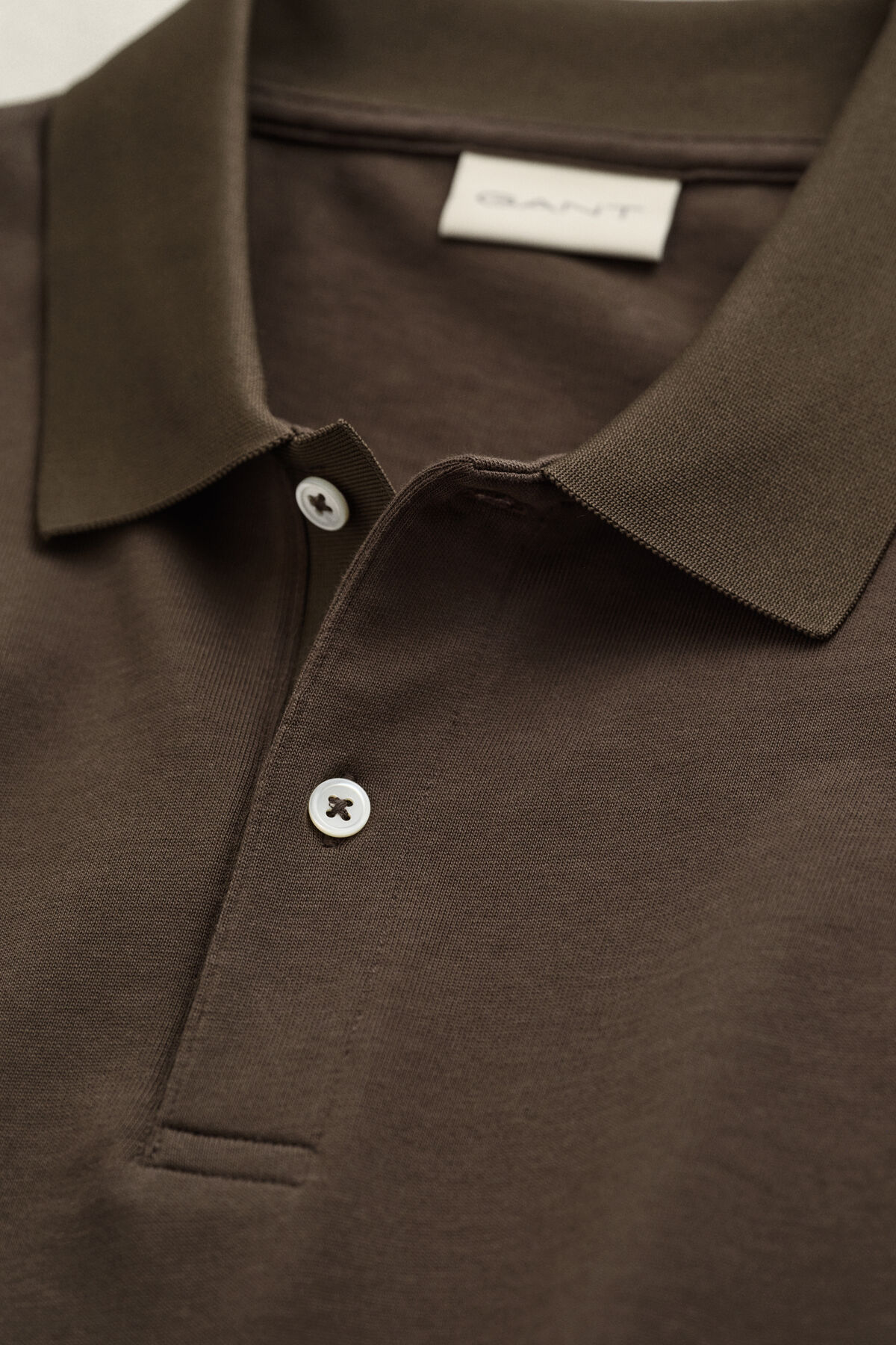Long Sleeve Pima Cotton Polo Shirt — SHADOW BROWN
