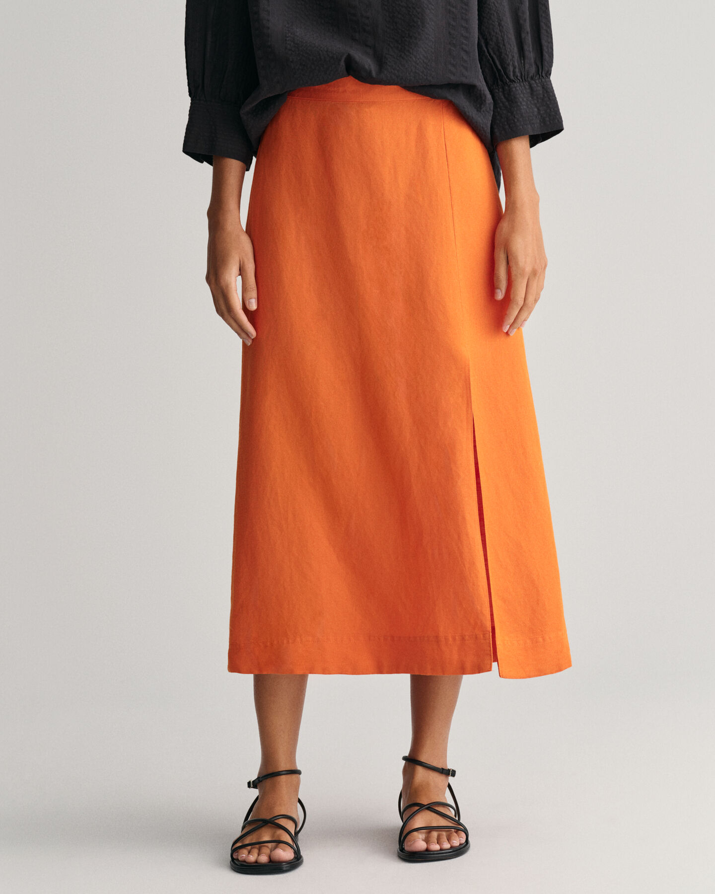 Linen Blend Midi Skirt