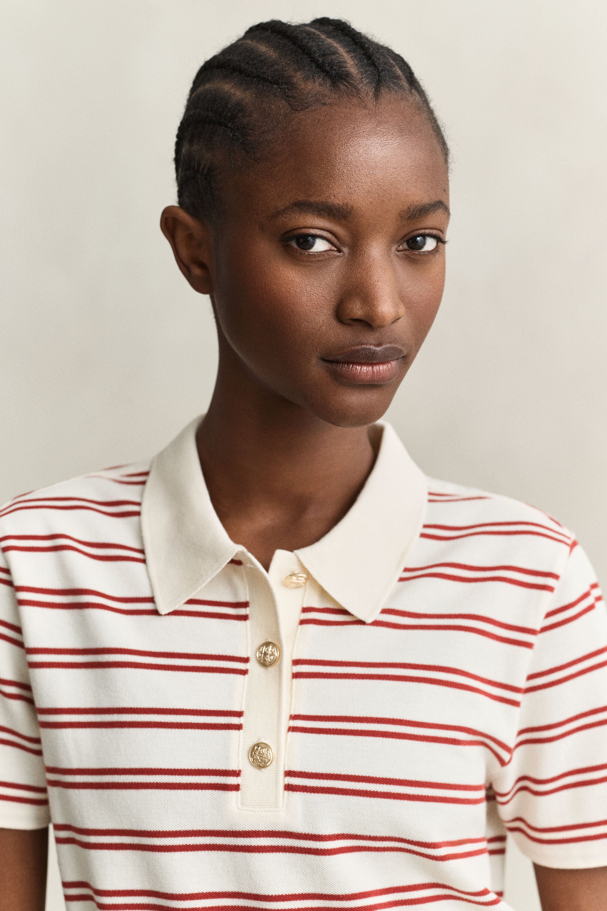 Striped Piqué Polo Top