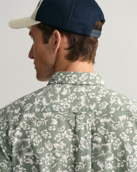 Regular Fit Floral Print Cotton Linen Short Sleeve Shirt