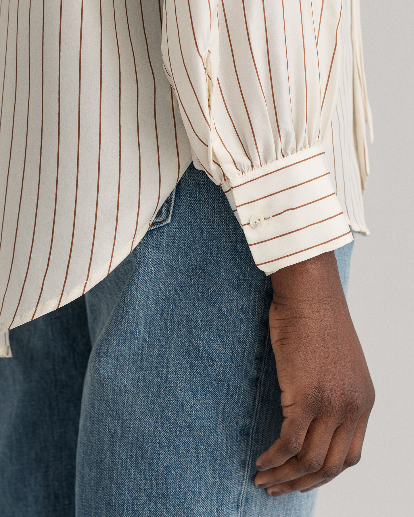 Pinstripe Bow Silk Shirt