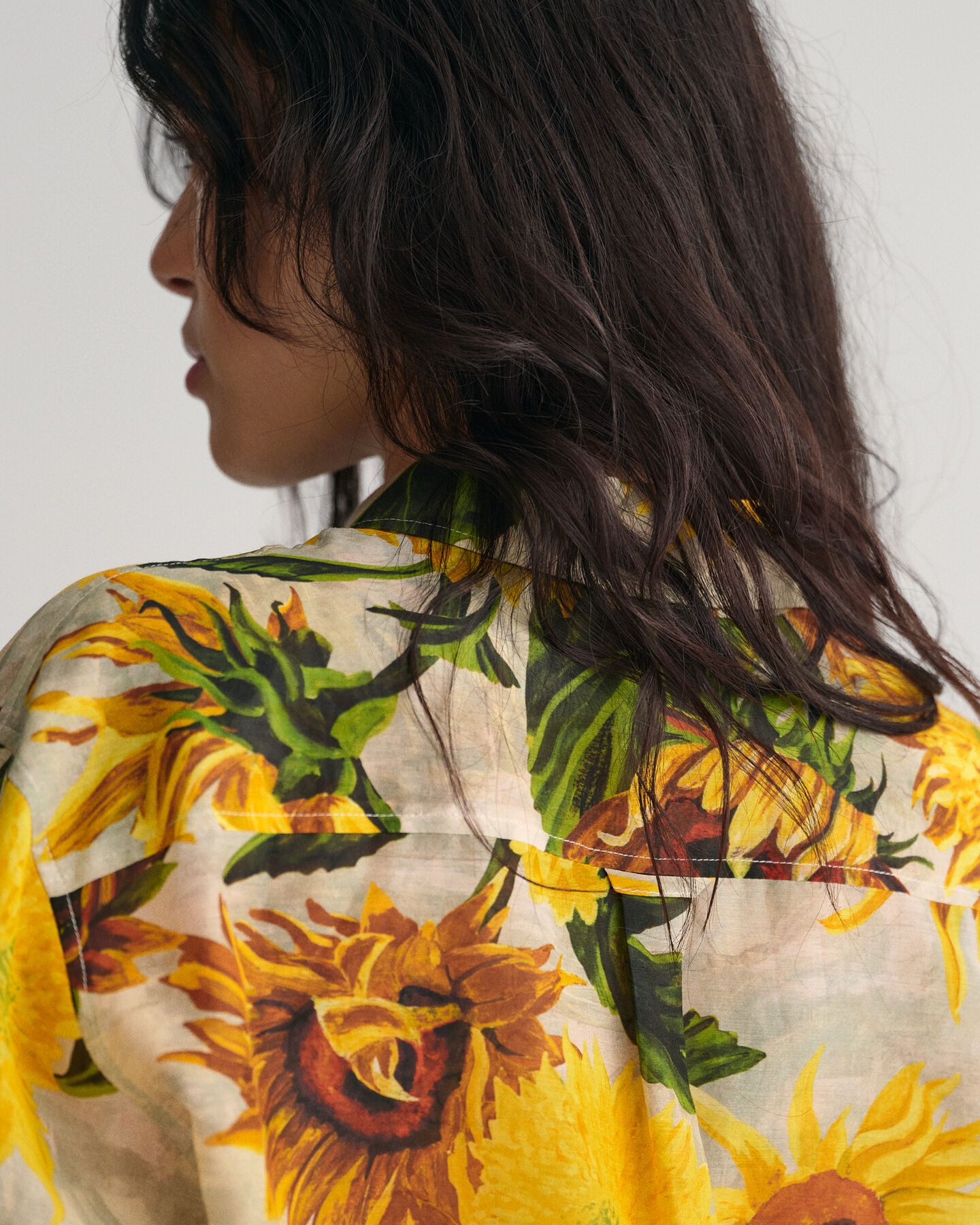 Relaxed Fit Sunflower Print Cotton Silk Shirt