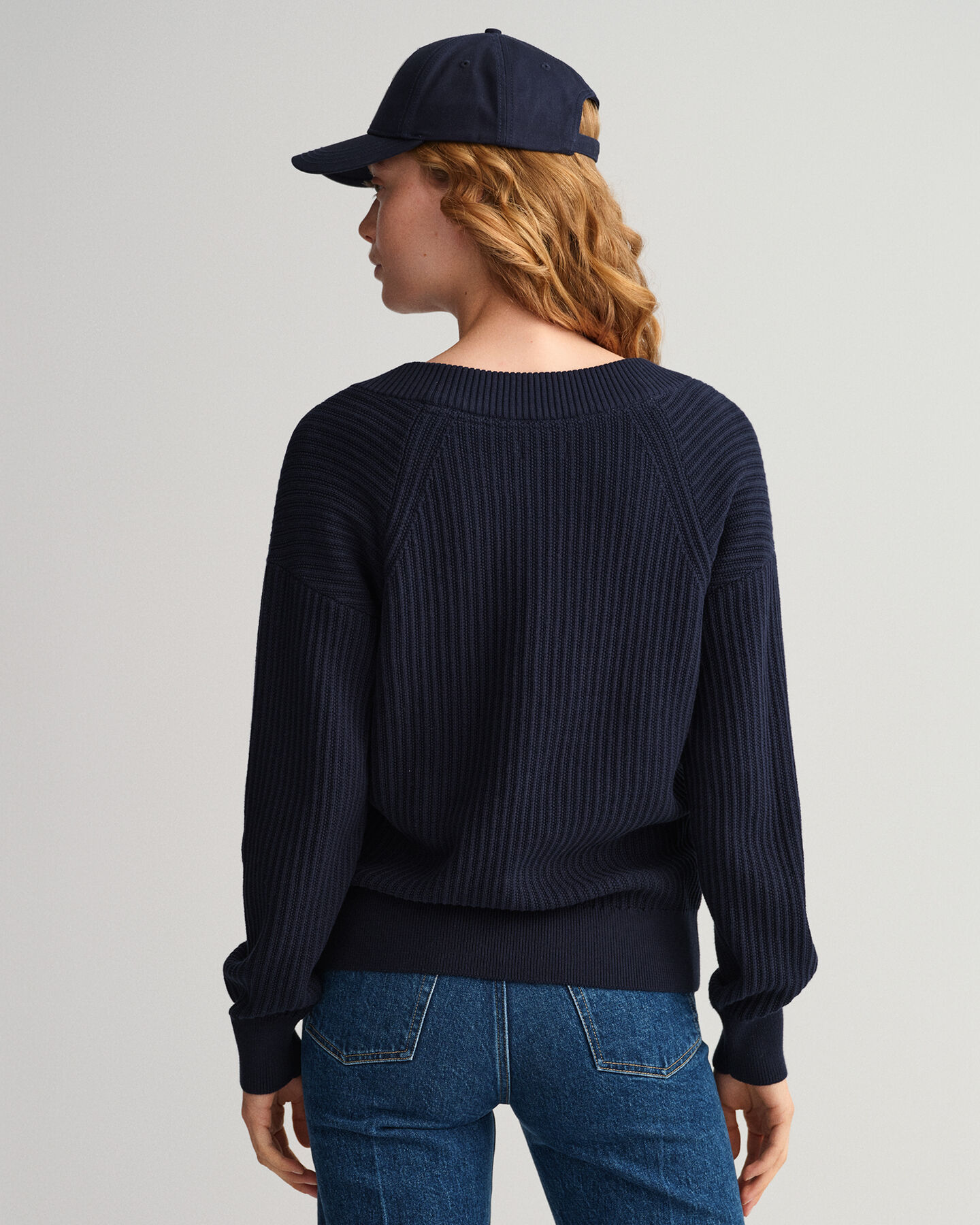 Cotton Ribbed V-Neck Sweater