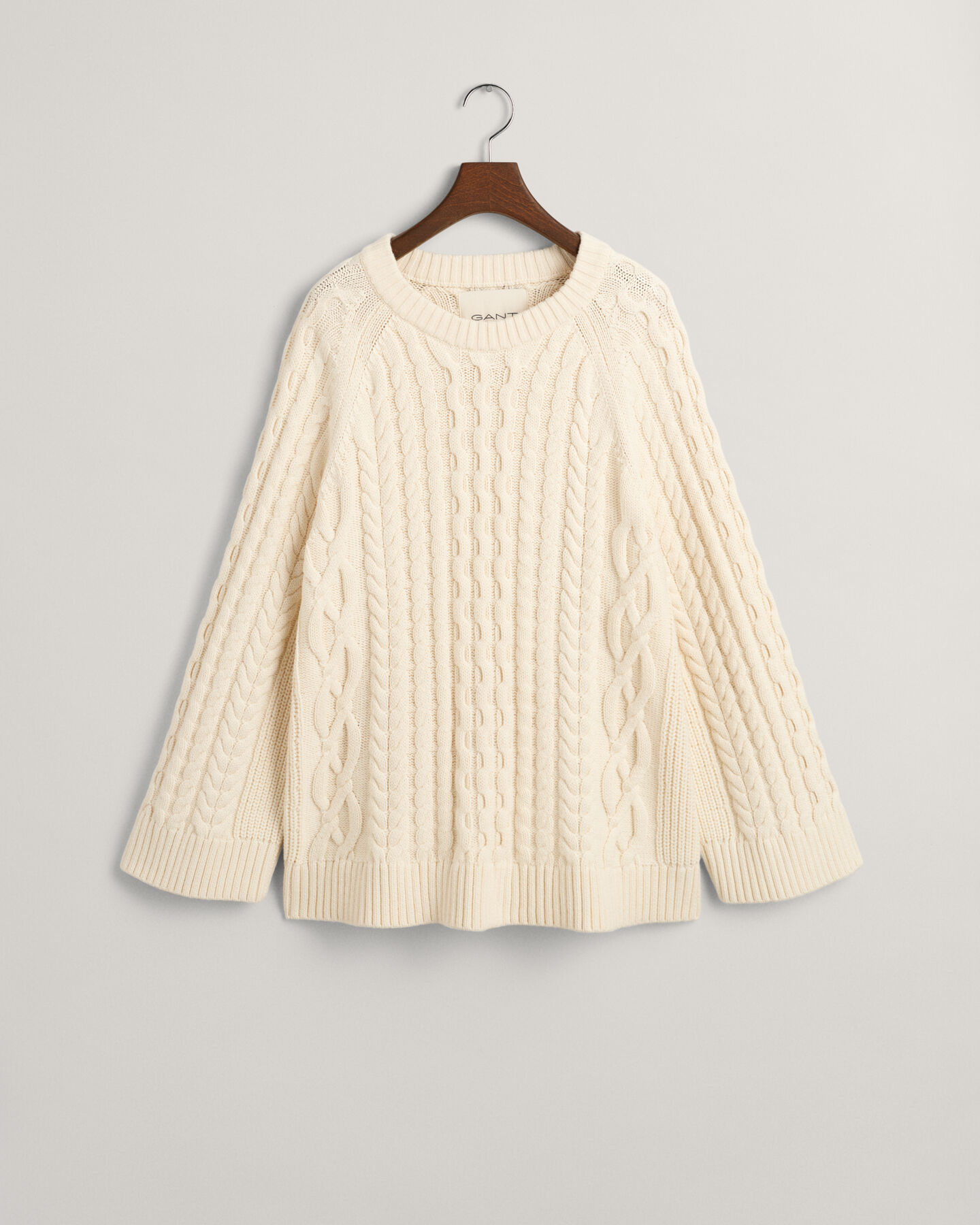 Oversized Cable Knit Crew Neck Sweater