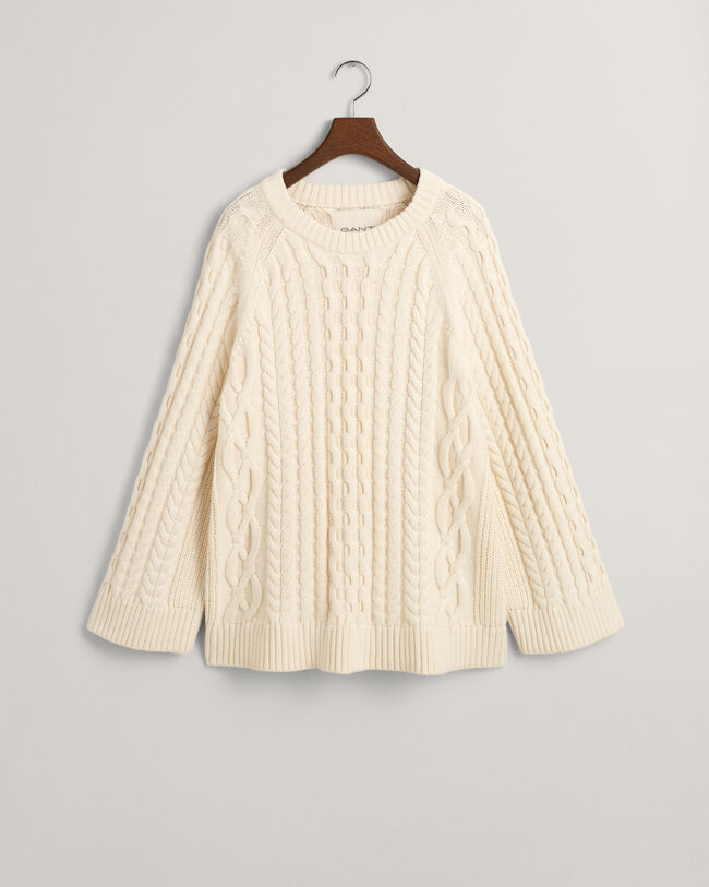 Oversized Cable Knit Crew Neck Sweater