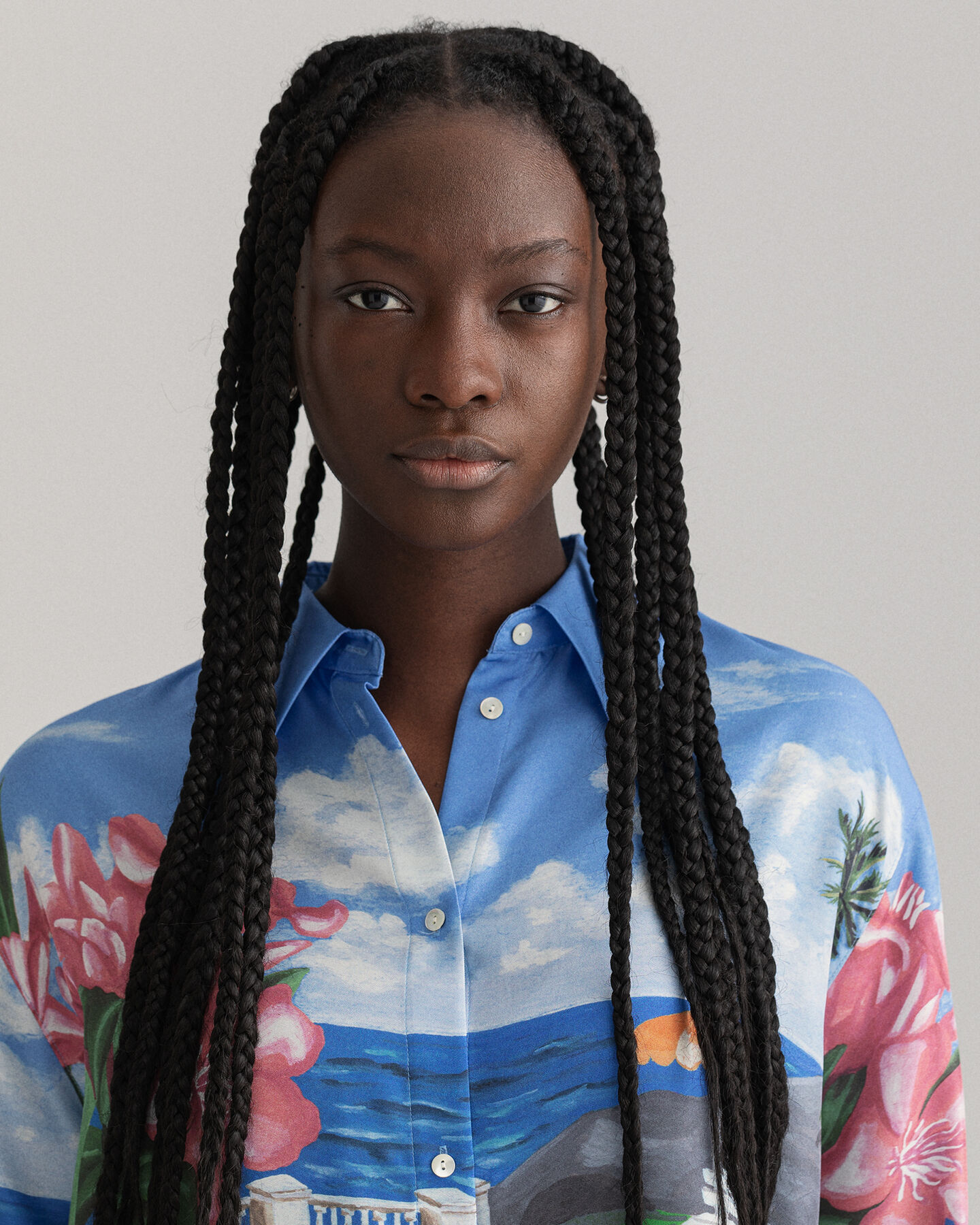 Scenery Print Silk Shirt