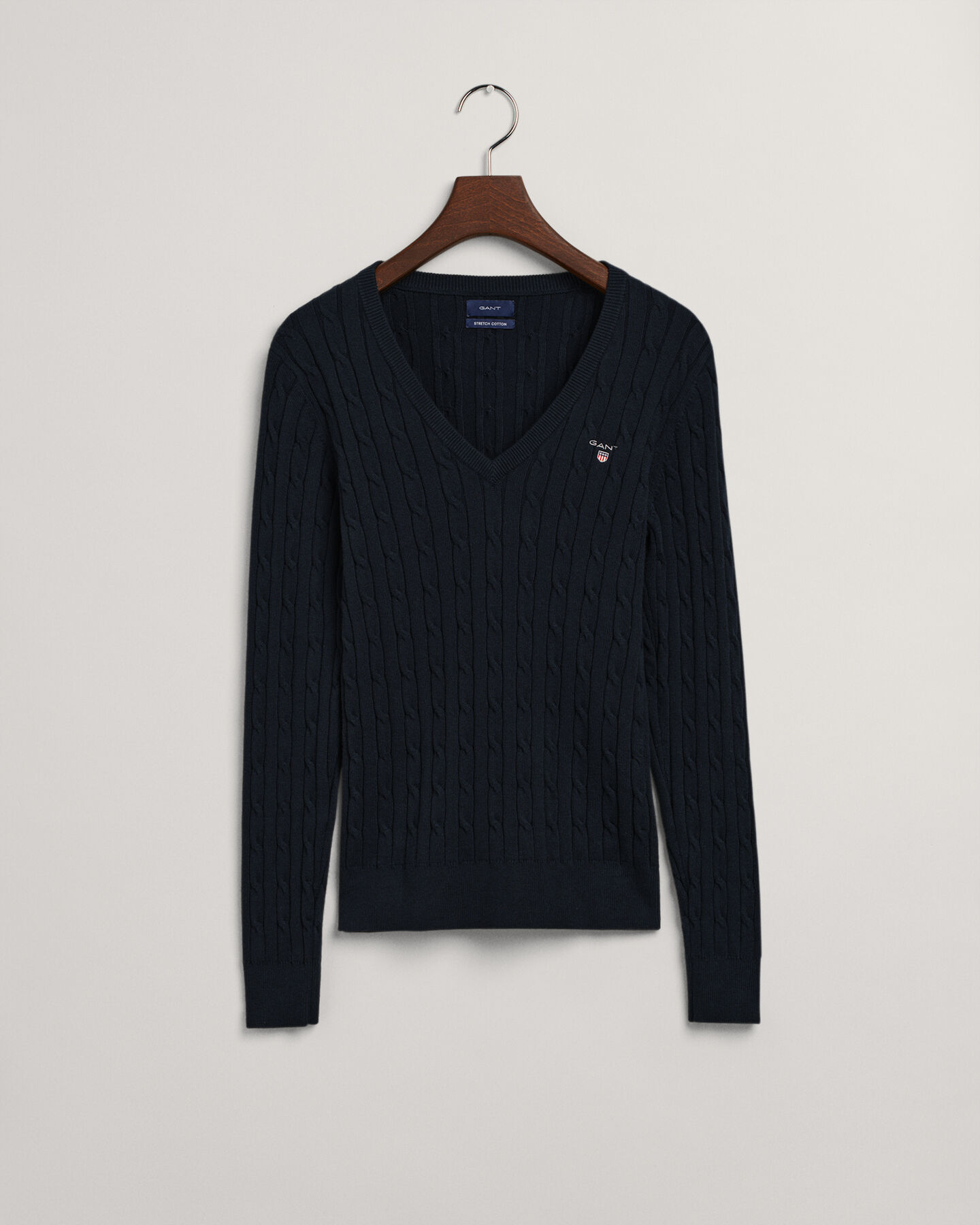 Stretch Cotton Cable V-Neck Sweater