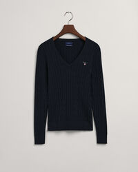 Stretch Cotton Cable V-Neck Sweater