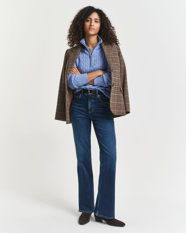 Stretch Cotton Cable Knit Half-Zip Sweater