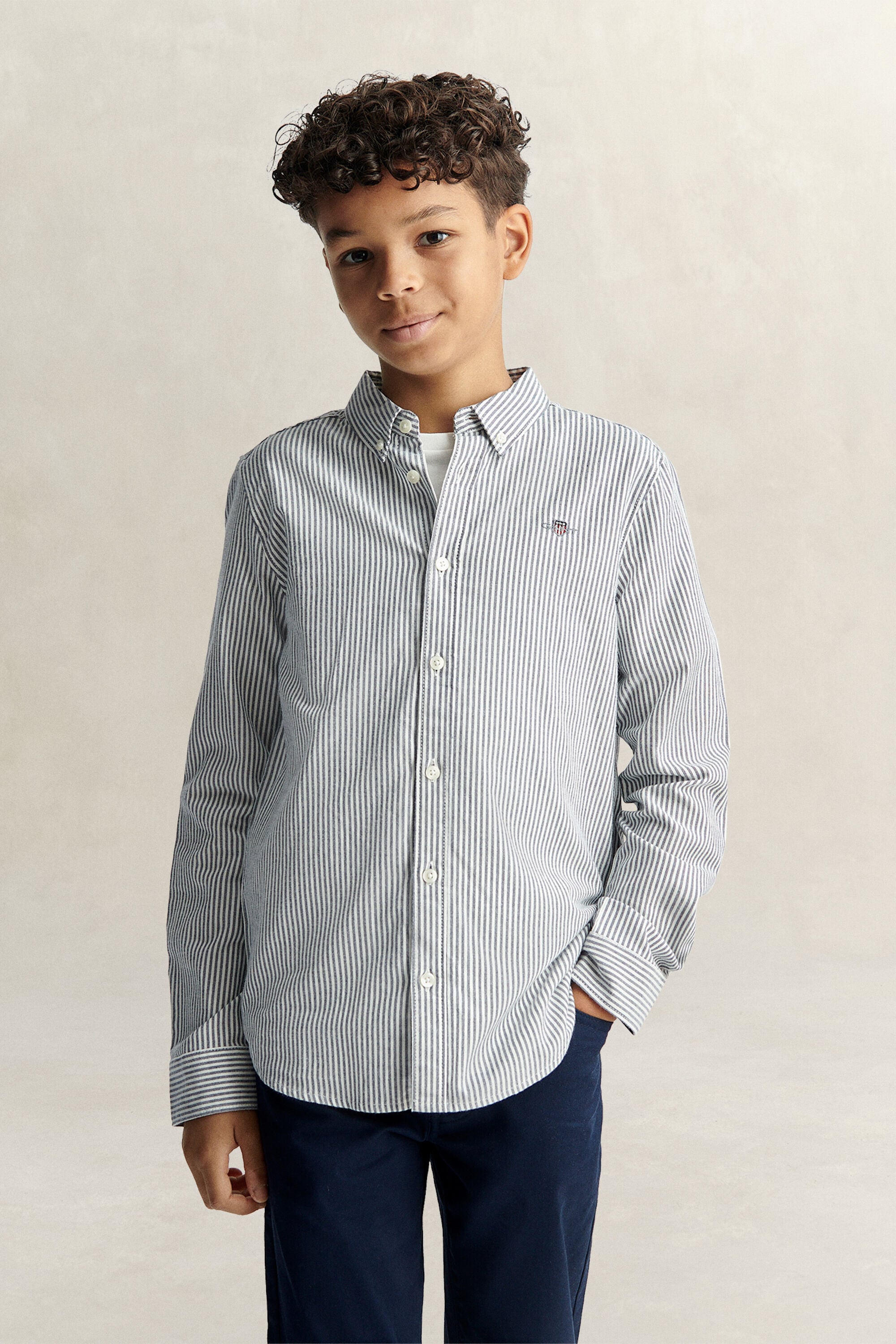 Teen Boys Shield Striped Oxford Shirt — EVENING BLUE