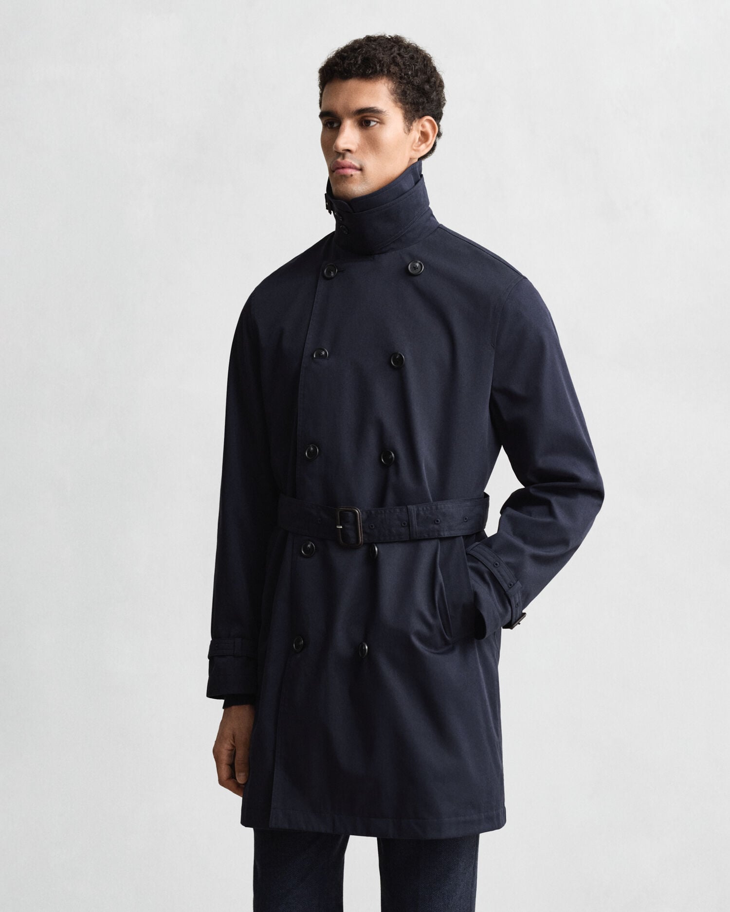 Cotton Blend Trench Coat — EVENING BLUE
