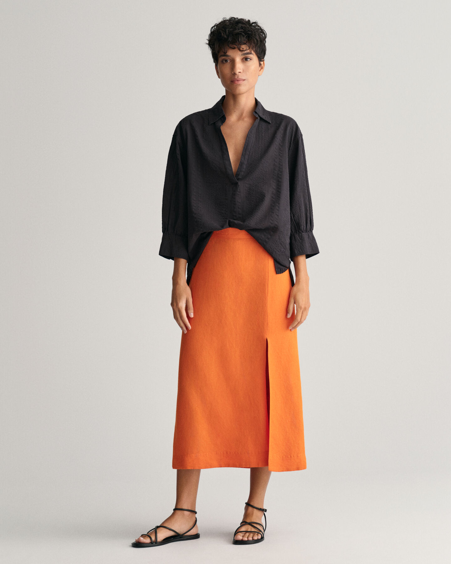 Linen Blend Midi Skirt