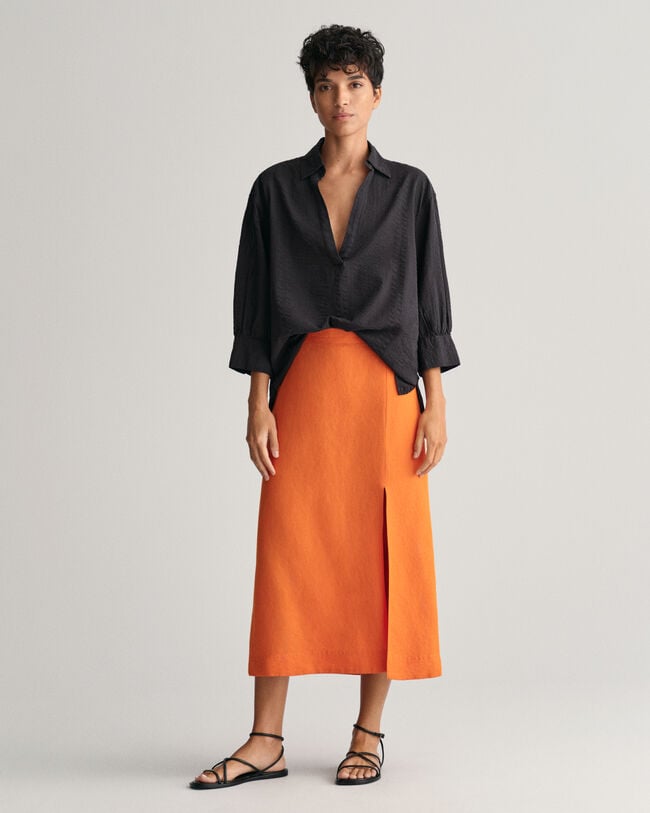 Linen Blend Midi Skirt