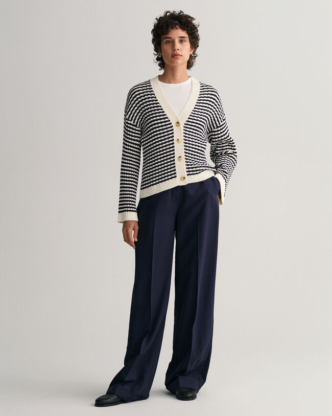 Striped Cotton Rib V-Neck Cardigan