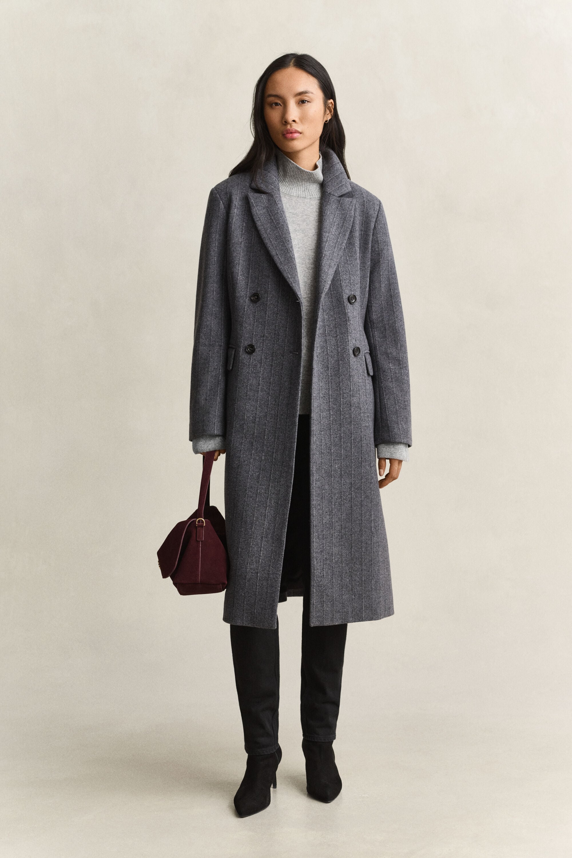 Striped Wool Blend Coat