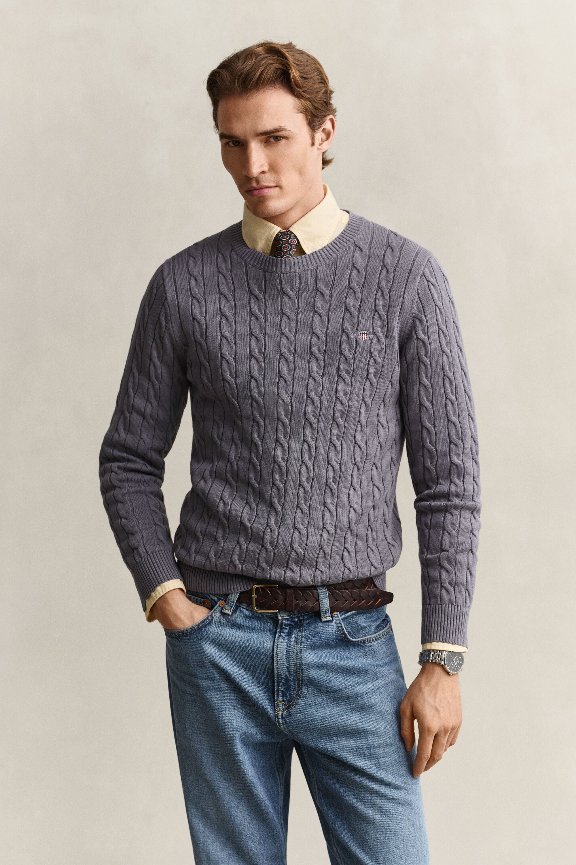 Cotton Cable Knit Crew Neck Sweater