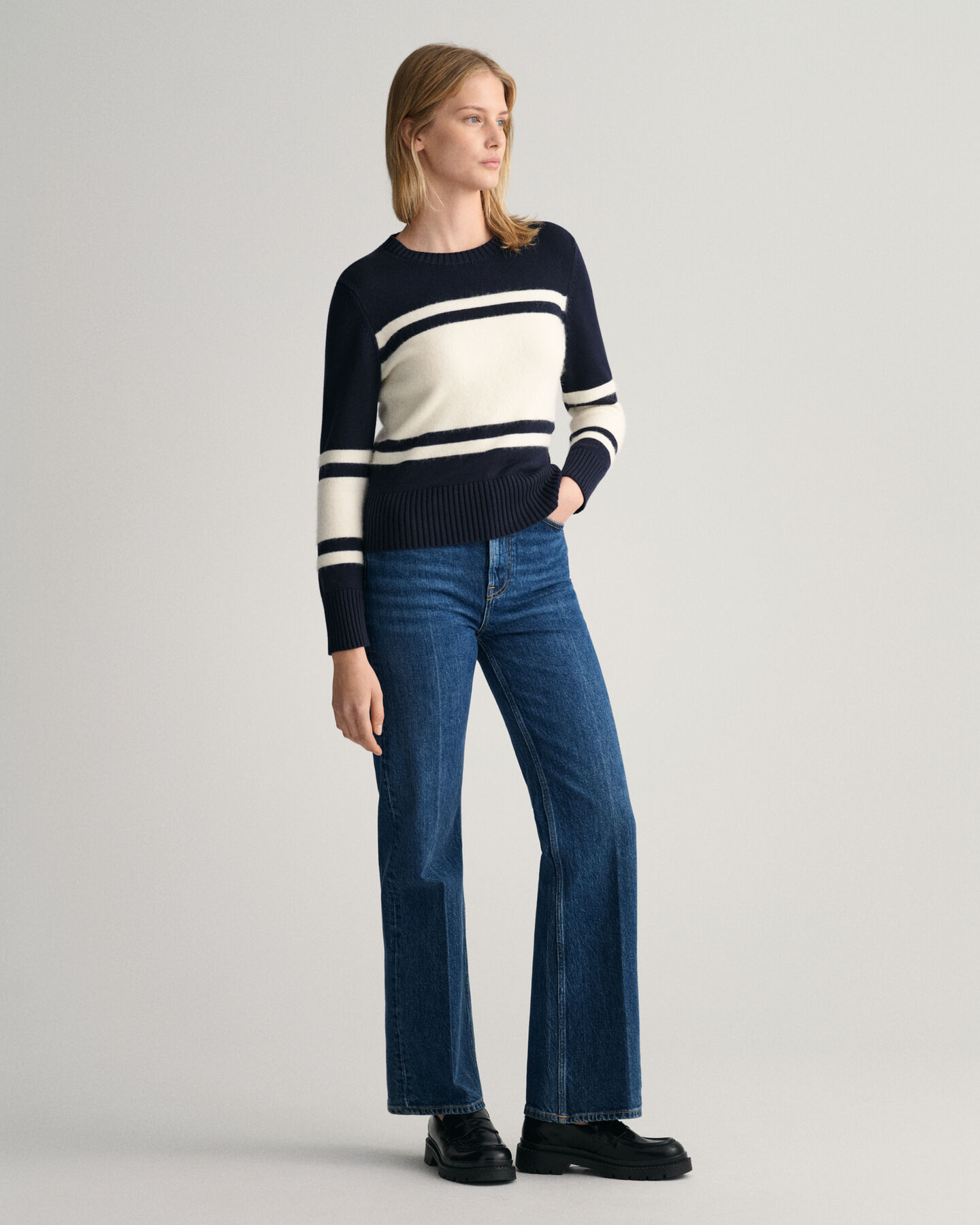 Block Striped Crew Neck Sweater