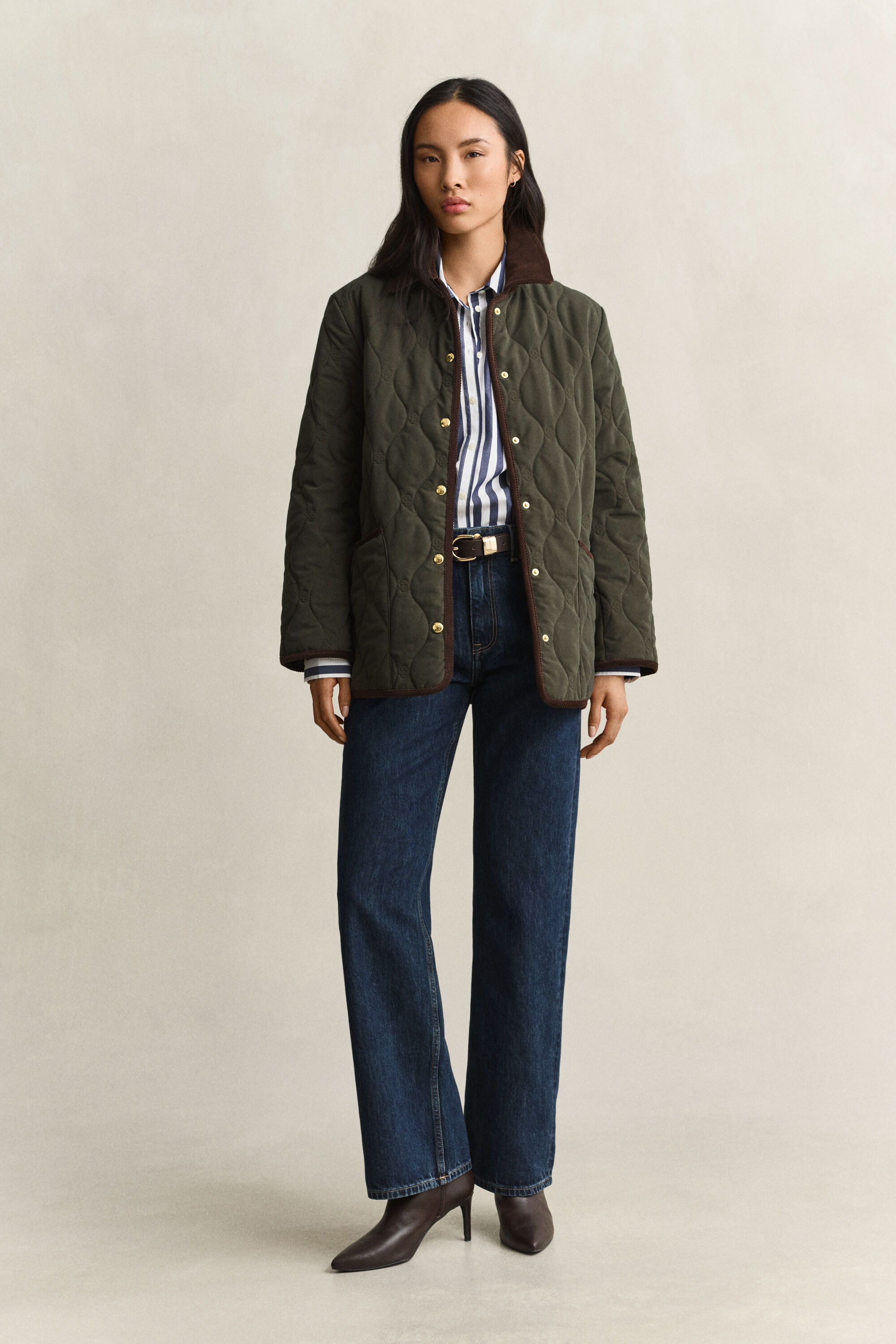 Monogram Quilted Jacket — DARK MOSS GREEN