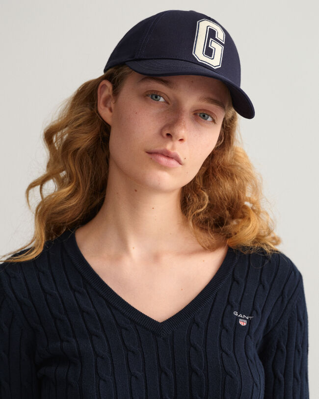 Stretch Cotton Cable V-Neck Sweater