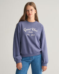 Teen Girls Oversized Script Graphic Sweatshirt